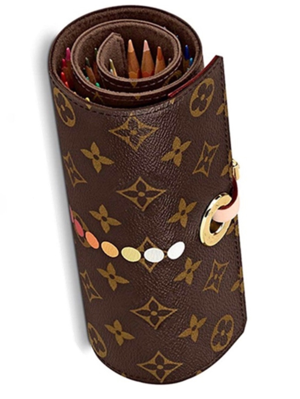 L V Brown Monogram Roll-Up Pencil Case